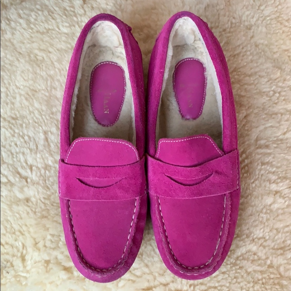 Cole Haan sheepskin driving loafers purple